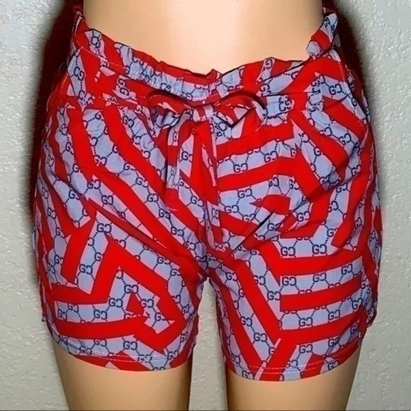 color way and tie-front Ruffle Belted Elastic Waist Shorts with Pockets - Picture 3 of 5